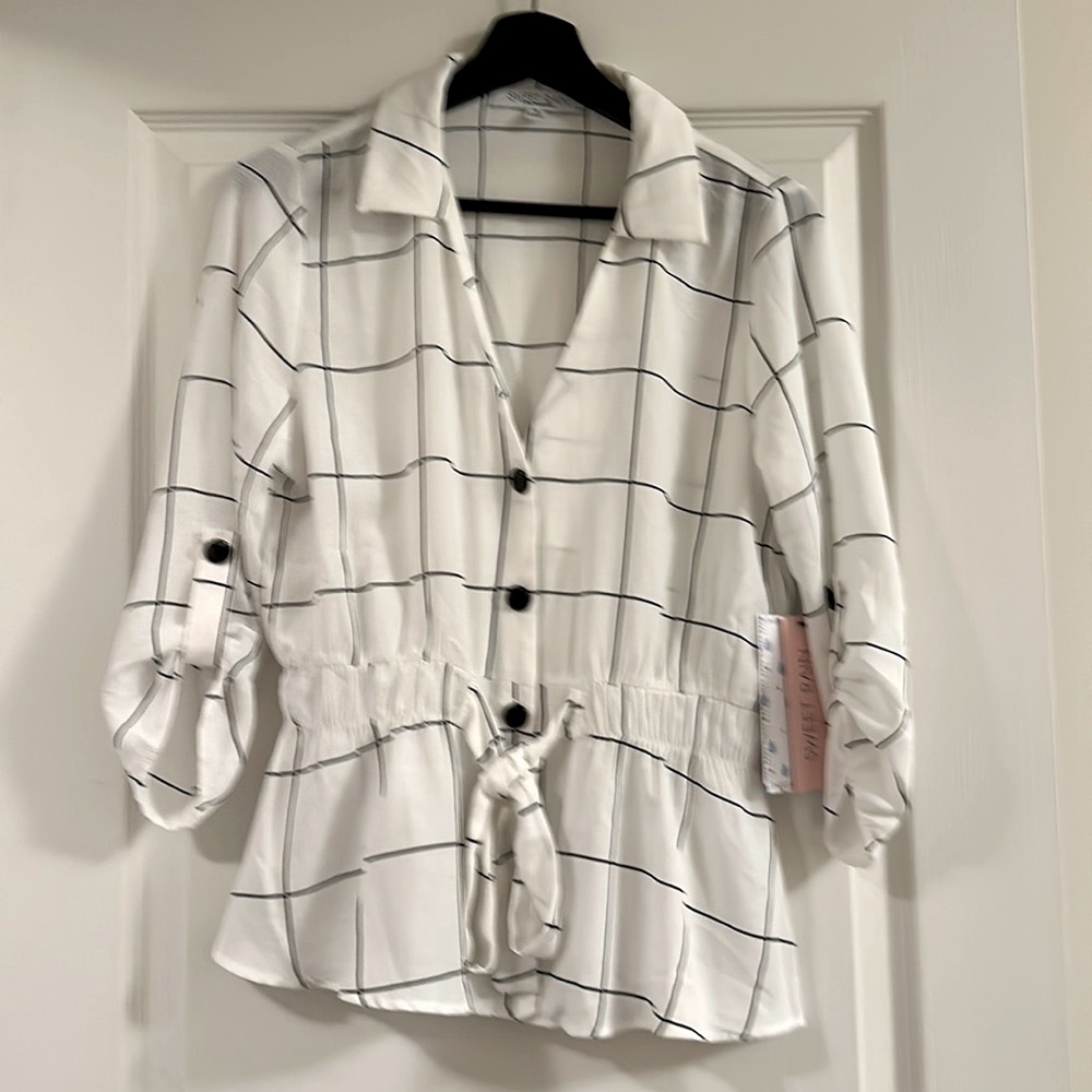 Women Plaid Shirts Classic Collar Buttons, Long Sleeve, Blouse Top, S and fits M